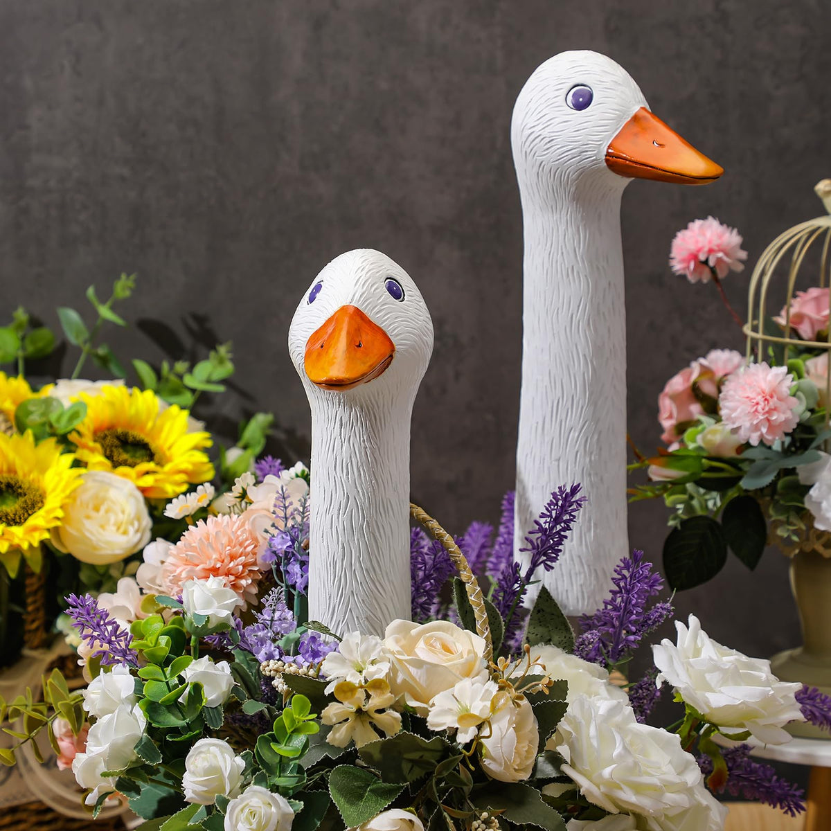 Suzile weather-resistant goose decor keeps colors vibrant year-round.