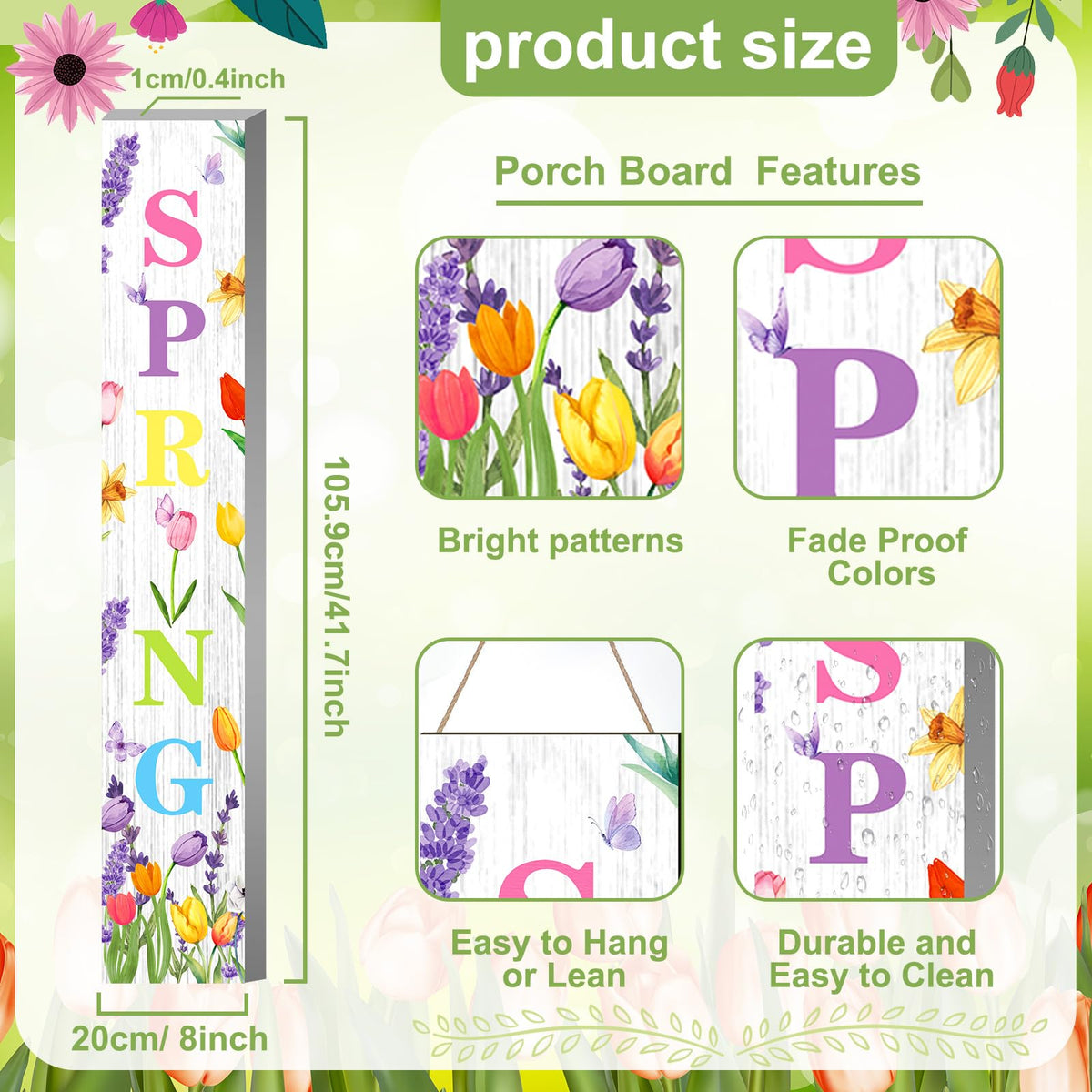 Suzile wooden vertical spring sign adds color to entryway.