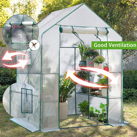 SV SCOOL VALUE walk-in greenhouse interior with 3-tier shelving for organized growth.