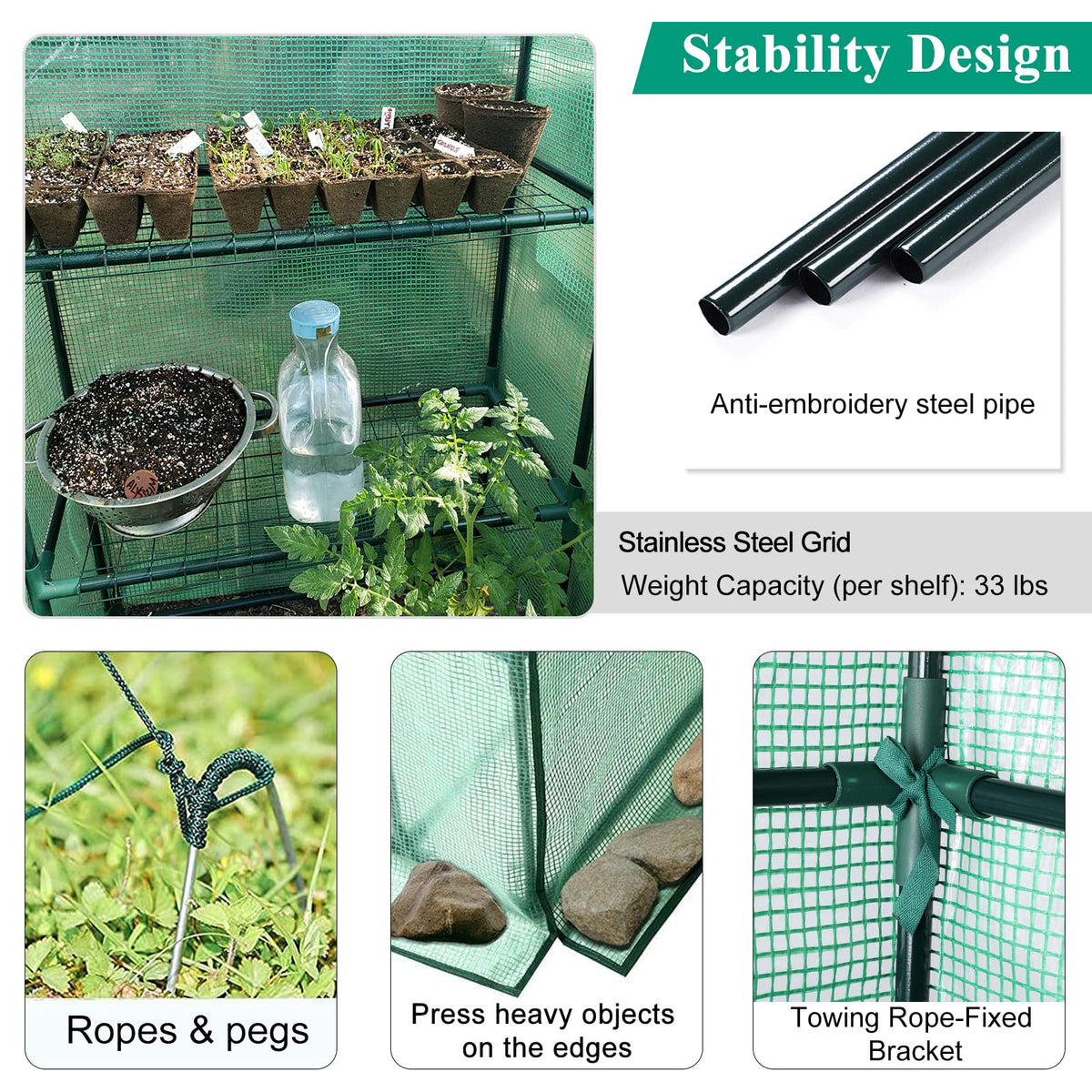 SV SCOOL VALUE ground anchors secure the greenhouse against wind.