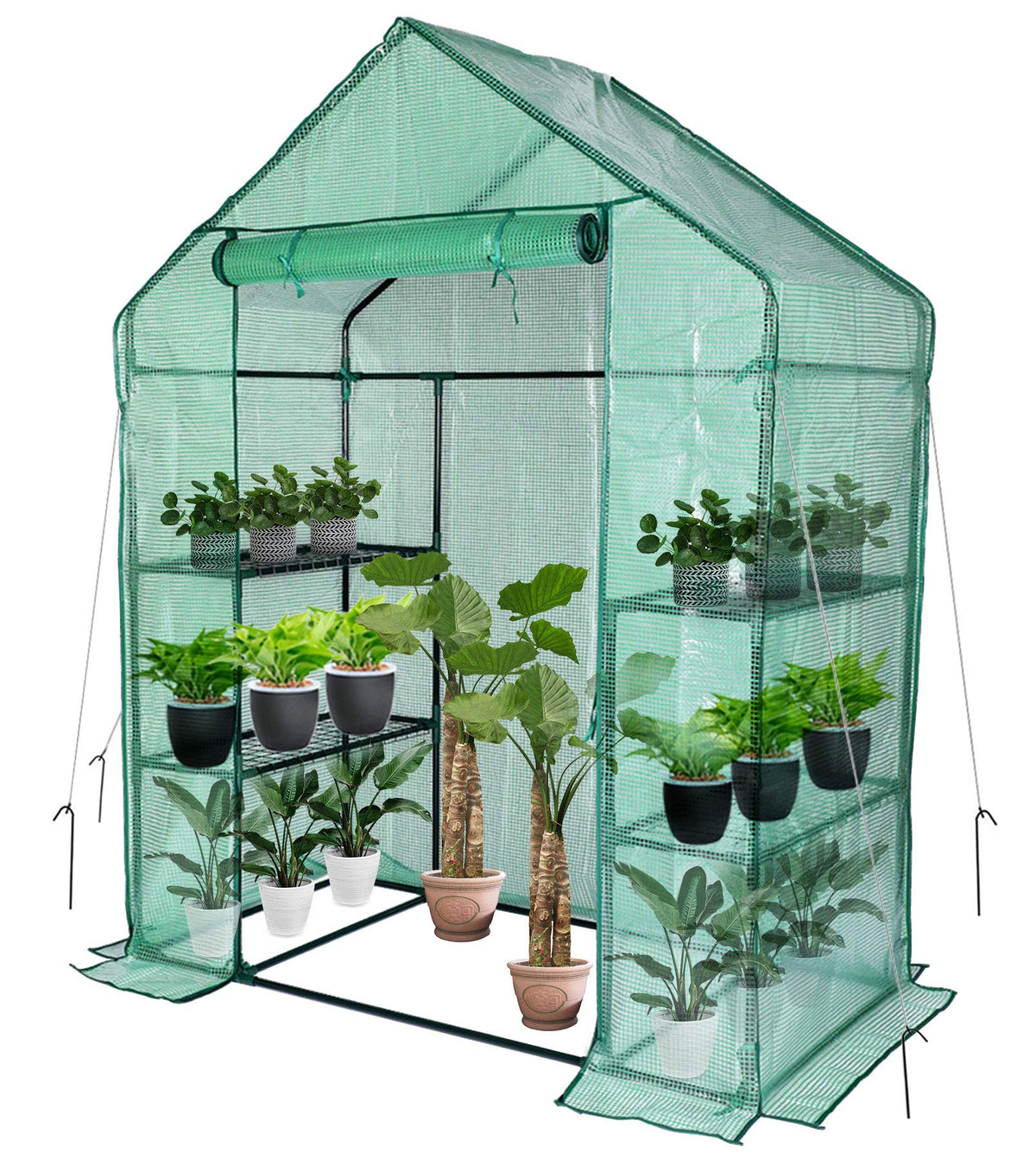 SV SCOOL VALUE walk-in greenhouse entrance with roll-up door for easy access.