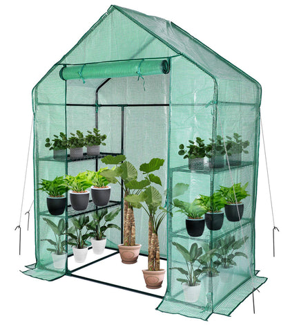 SV SCOOL VALUE walk-in greenhouse entrance with roll-up door for easy access.