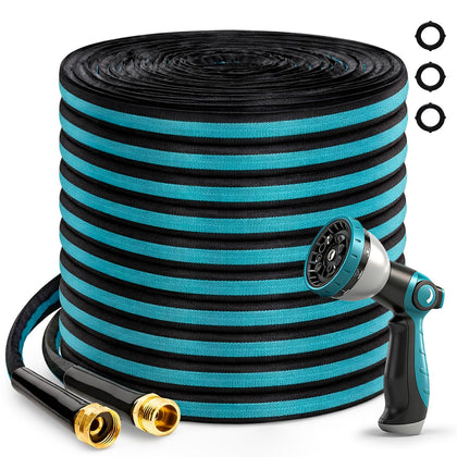 Svansea 25ft flat garden hose offers portability and steady water flow.