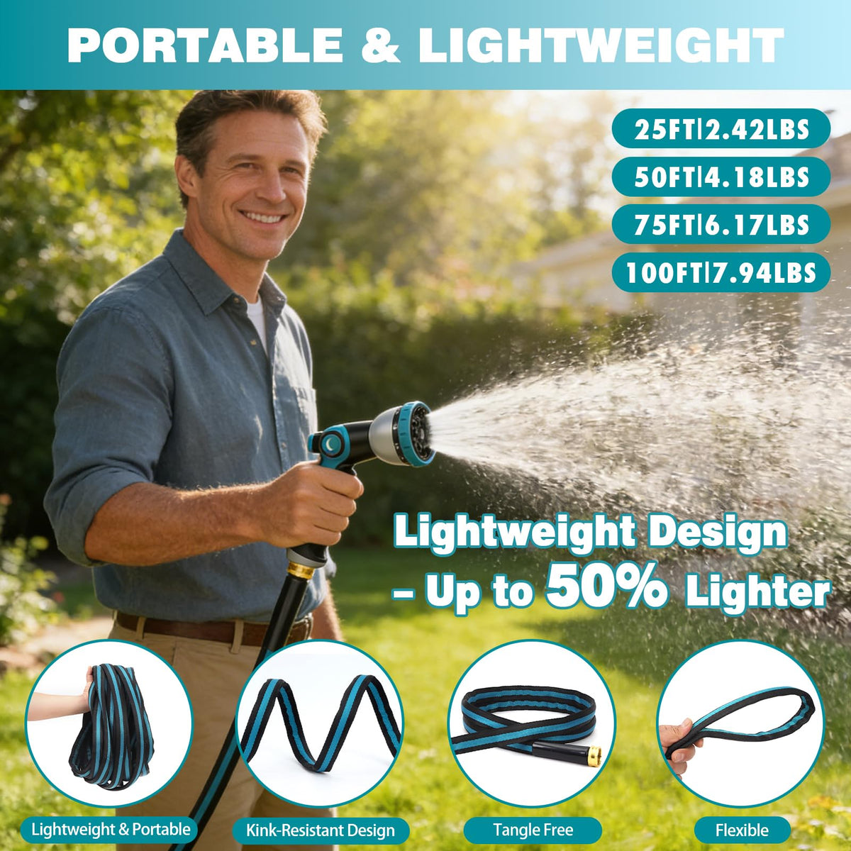 Svansea lightweight, flexible hose maneuvers easily around obstacles.