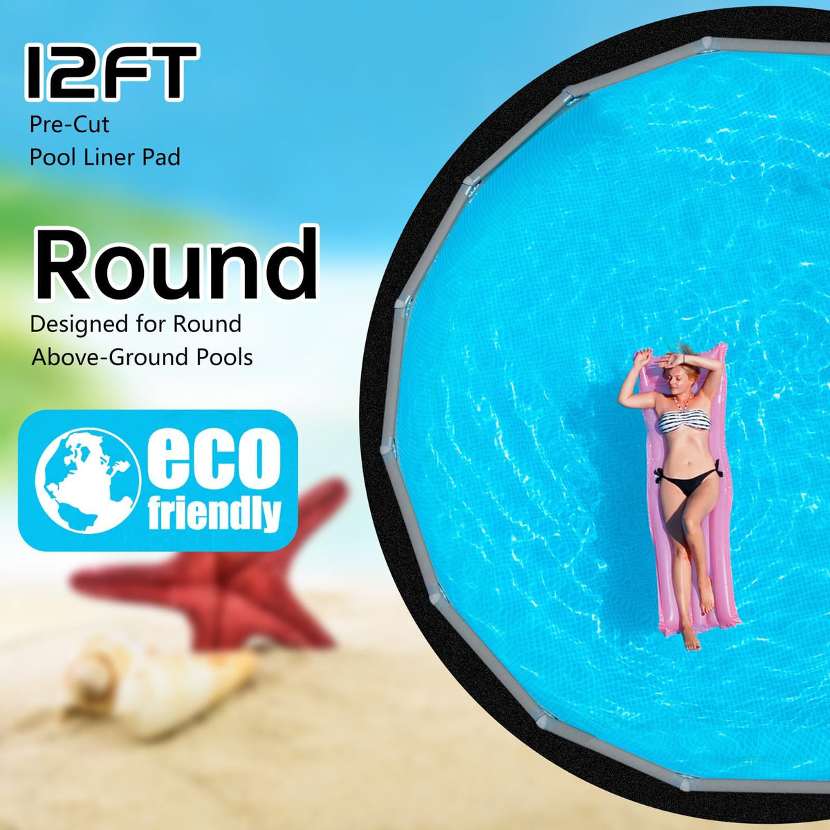 Svepndic ground cloth for round pool 12ft shields the liner and cushions impact.