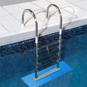 Svepndic ladder mat protects pool lining from scrapes near the ladder.