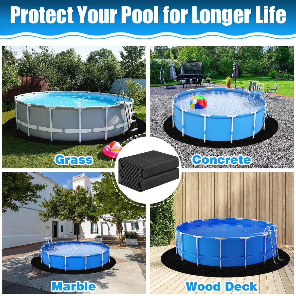 Svepndic protective base for pool floor guards against punctures and rocks.