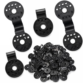 Svepndic round black clip closeup showing secure grip on mesh fabric.