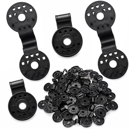 Svepndic round black clip closeup showing secure grip on mesh fabric.