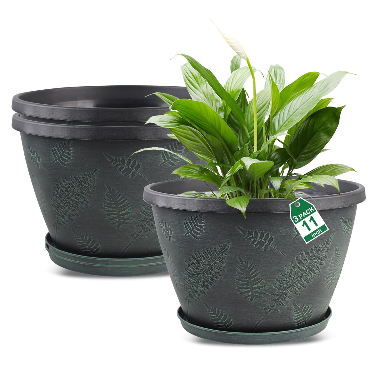 Svxtoby 11-inch pot with embossed leaf pattern for stylish indoor displays