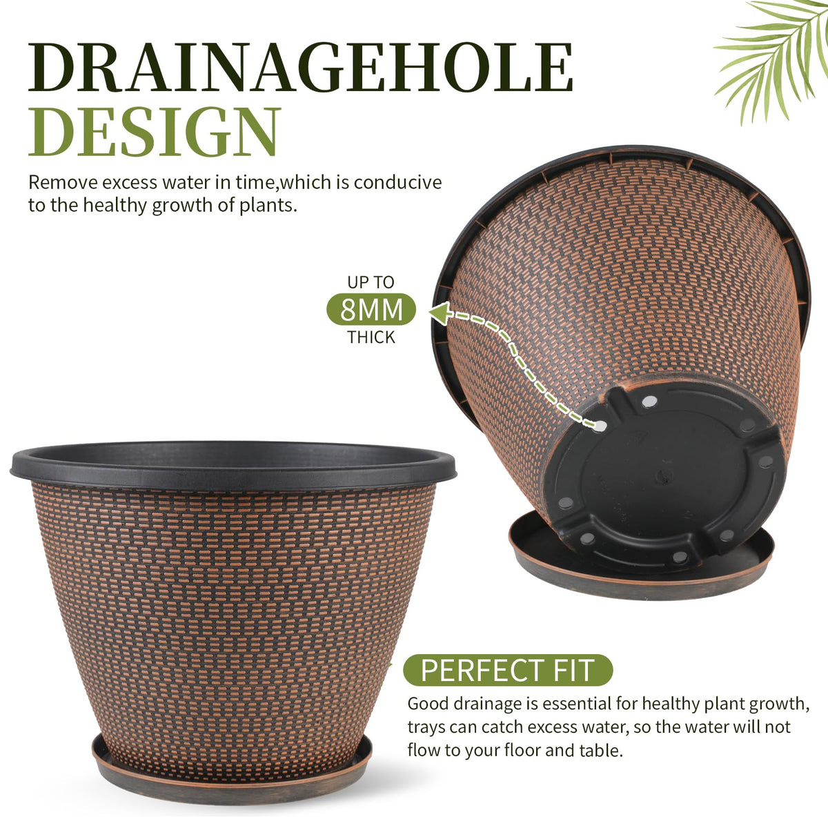 Svxtoby drainage holes and tray to manage water and soil spills.