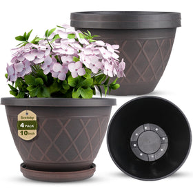Svxtoby 10-inch diamond plaid plant pot in durable brown plastic for indoor and outdoor use.