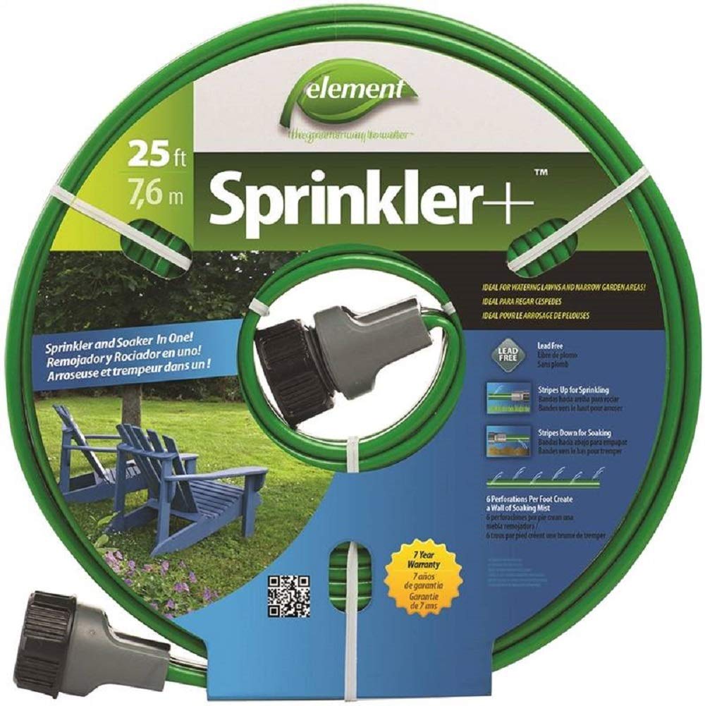 SWAN Element Sprinkler+ 25ft green hose for versatile lawn and bed watering.