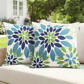 SWANCOCO floral outdoor pillow cover in blue-green provides waterproof protection for patio cushions.