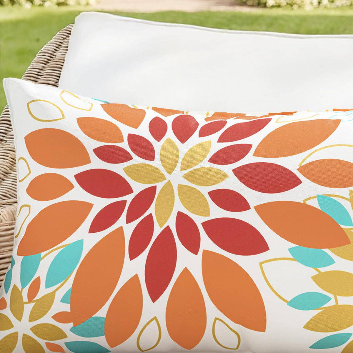 SWANCOCO outdoor pillow cover enhances garden bench or patio seating.