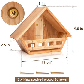 SWANGSA nest box side view highlights natural cedar and breathable construction.