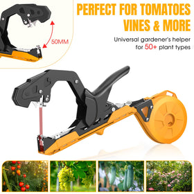 SWANSOFT plant tying machine in use on tomatoes for efficient vine support.