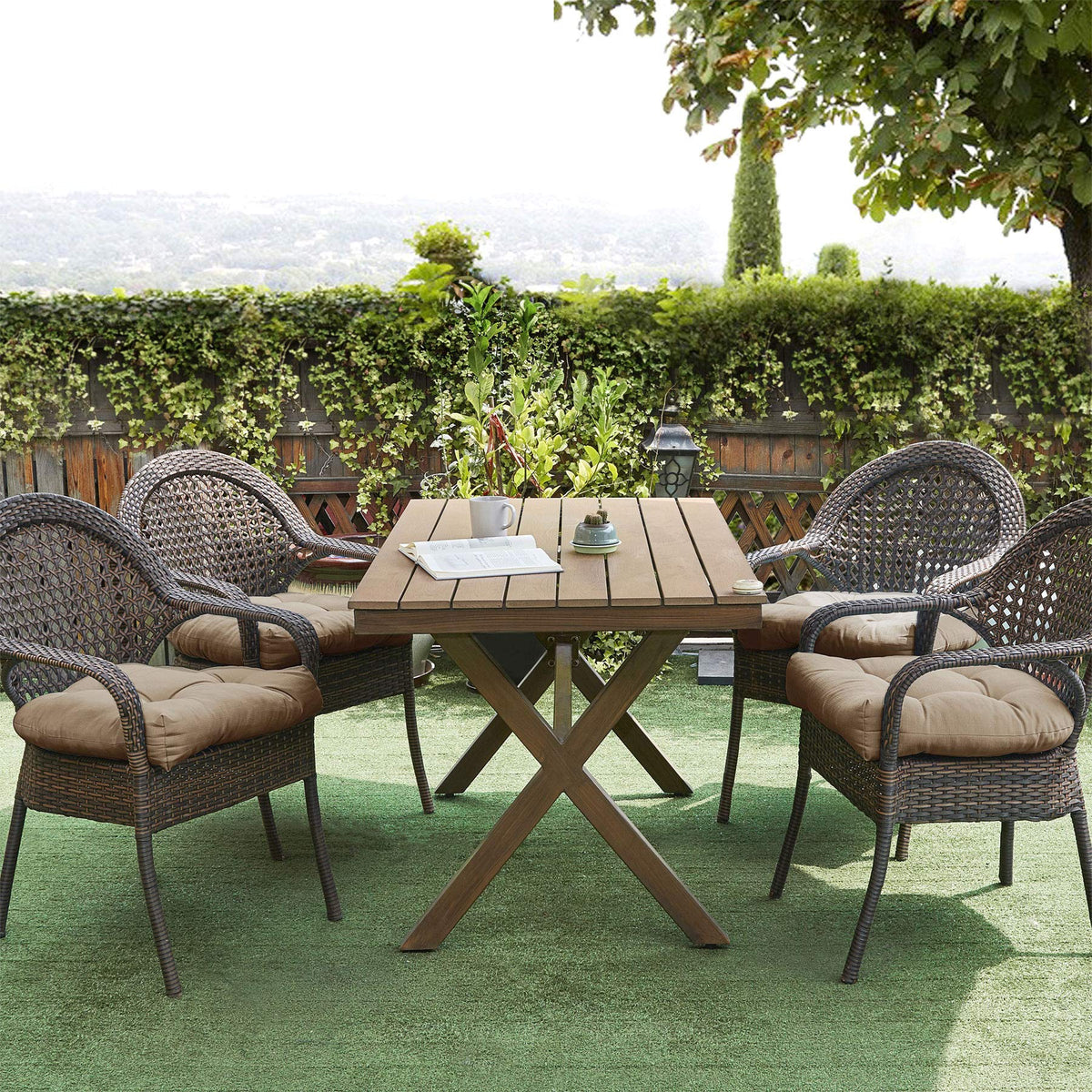 Sweet Home Collection 19x19 cushion pack demonstrates easy care for busy outdoor spaces.