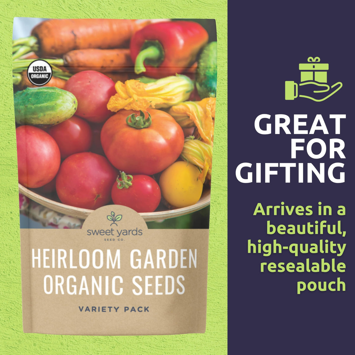 Sweet Yards germination guarantee badge signals confidence to growers