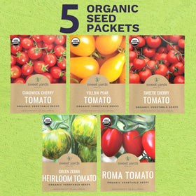 Sweet Yards Green Zebra tomato seed pack label displayed, perfect for vibrant salads at home.