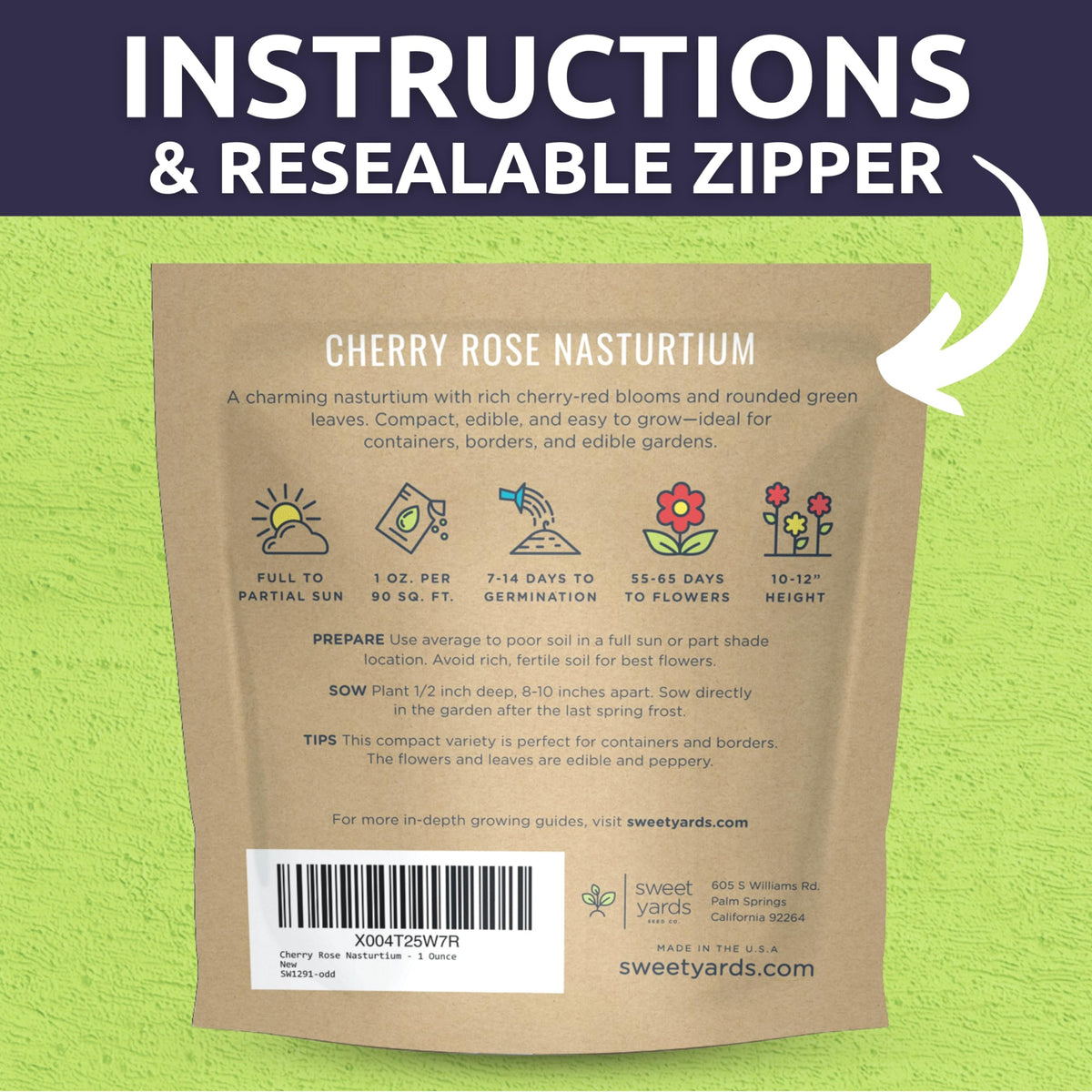Fresh, high-germination Nasturtium Cherry Rose seeds for easy planting