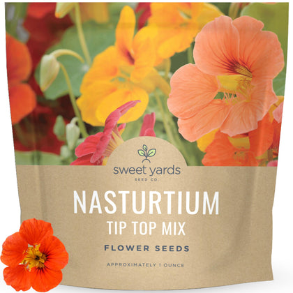 Sweet Yards Nasturtium Tip Top Mix seed packet front view for gardeners.