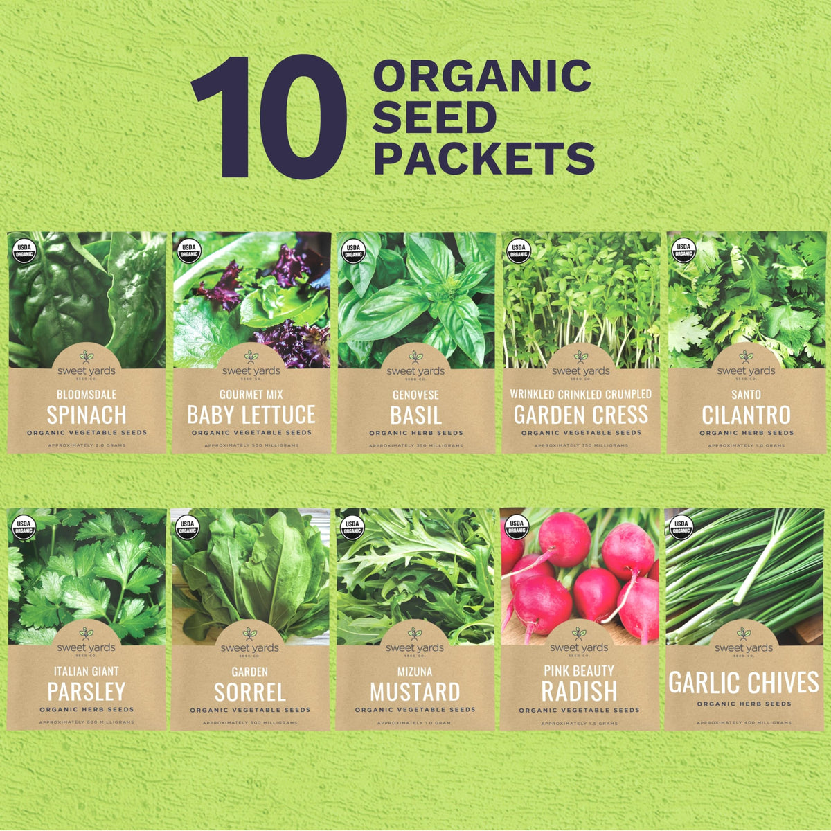 Sweet Yards organic seed packets variety for diverse indoor growing