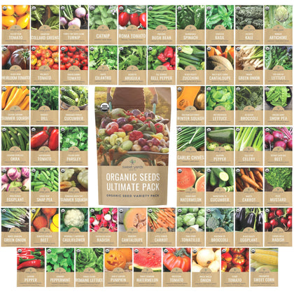 Sweet Yards Organic Seeds Ultimate Variety Pack cover showing diverse seed packets for home gardening