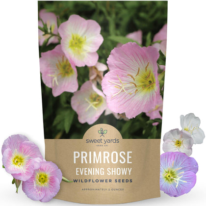 Sweet Yards Primrose Evening Showy bulk packaging with planting instructions for easy starting.