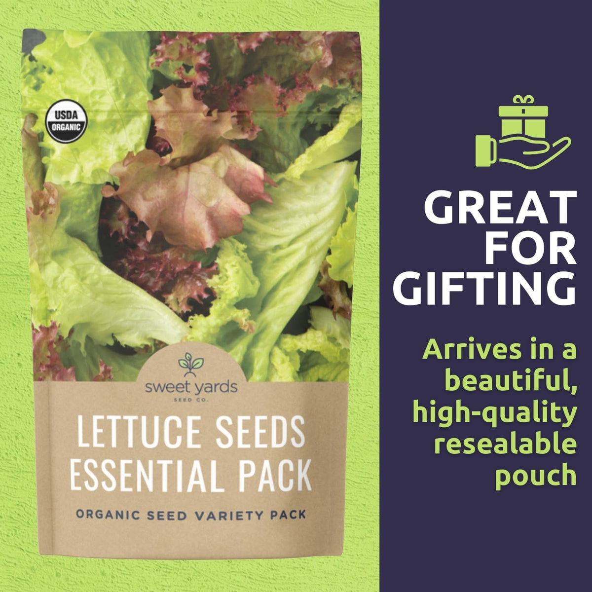 Sweet Yards seed packaging with planting instructions and tips