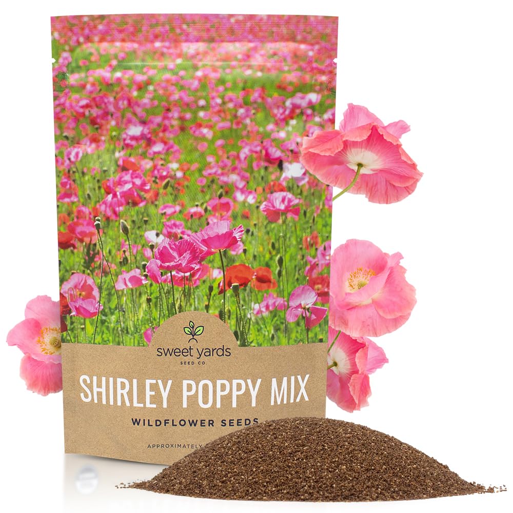 SWEET YARDS Shirley Poppy seeds in a bulk quarter-pound bag for easy garden sowing.