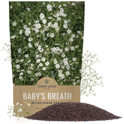 Sweet Yards Showy Baby's Breath seeds in bulk packaging for easy planting and cost savings.