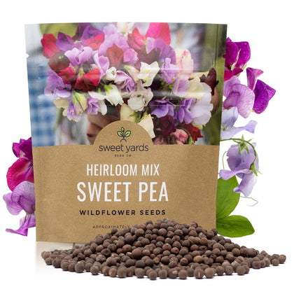 Sweet Yards sweet-pea-seeds-heirloom-mix-pack seeds ready for planting in a vibrant garden