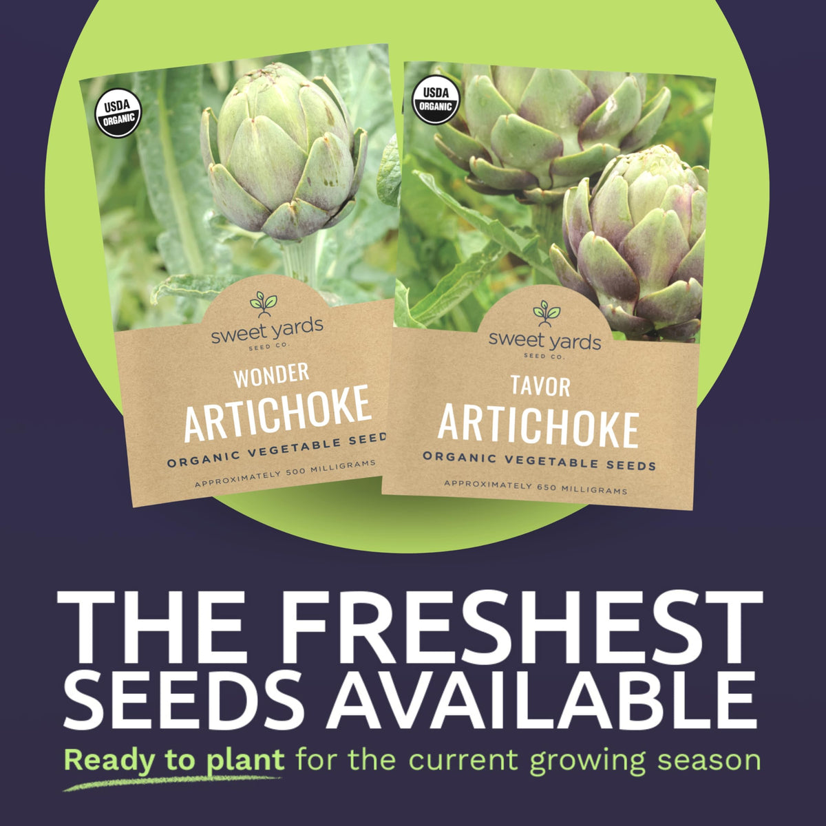 Sweet Yards Wonder Artichoke seed packet back with growing tips for higher germination