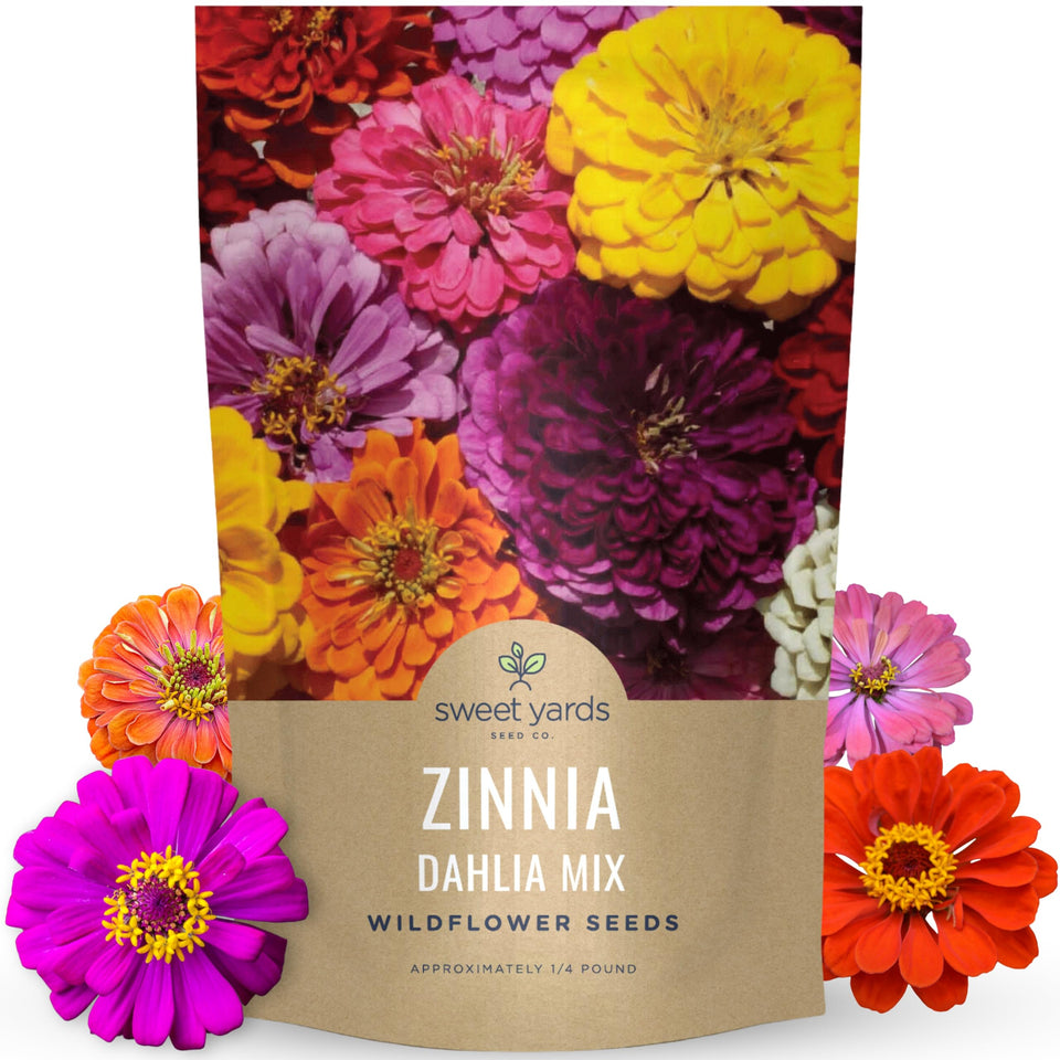 Sweet Yards Zinnia Dahlia Mix bulk seed pouch for lush summer color