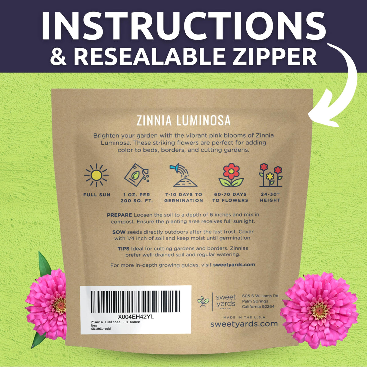Sweet Yards Zinnia Luminosa cutting garden for fresh arrangements