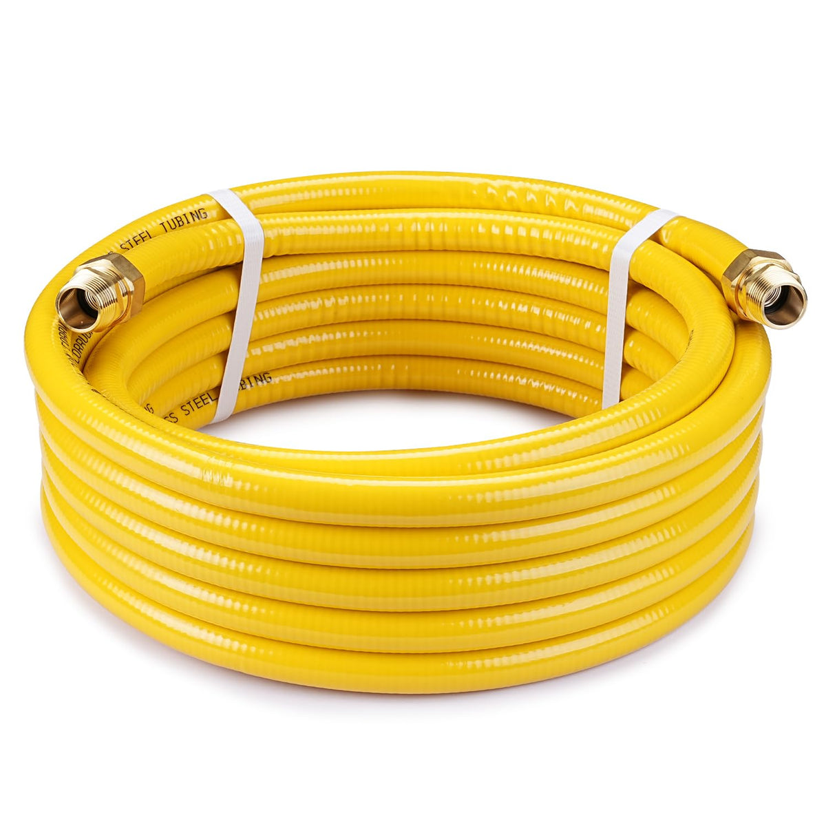 SweetBin 33FT CSST gas line hose, coiled for easy routing in tight spaces.