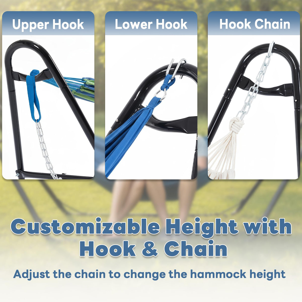Sweetcrispy hammock stand assembled image, easy setup with included hardware.