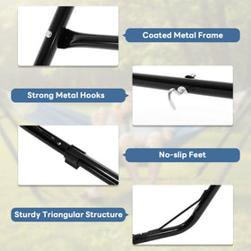 Sweetcrispy universal double hammock stand on lawn, anti-slip feet protecting floors.