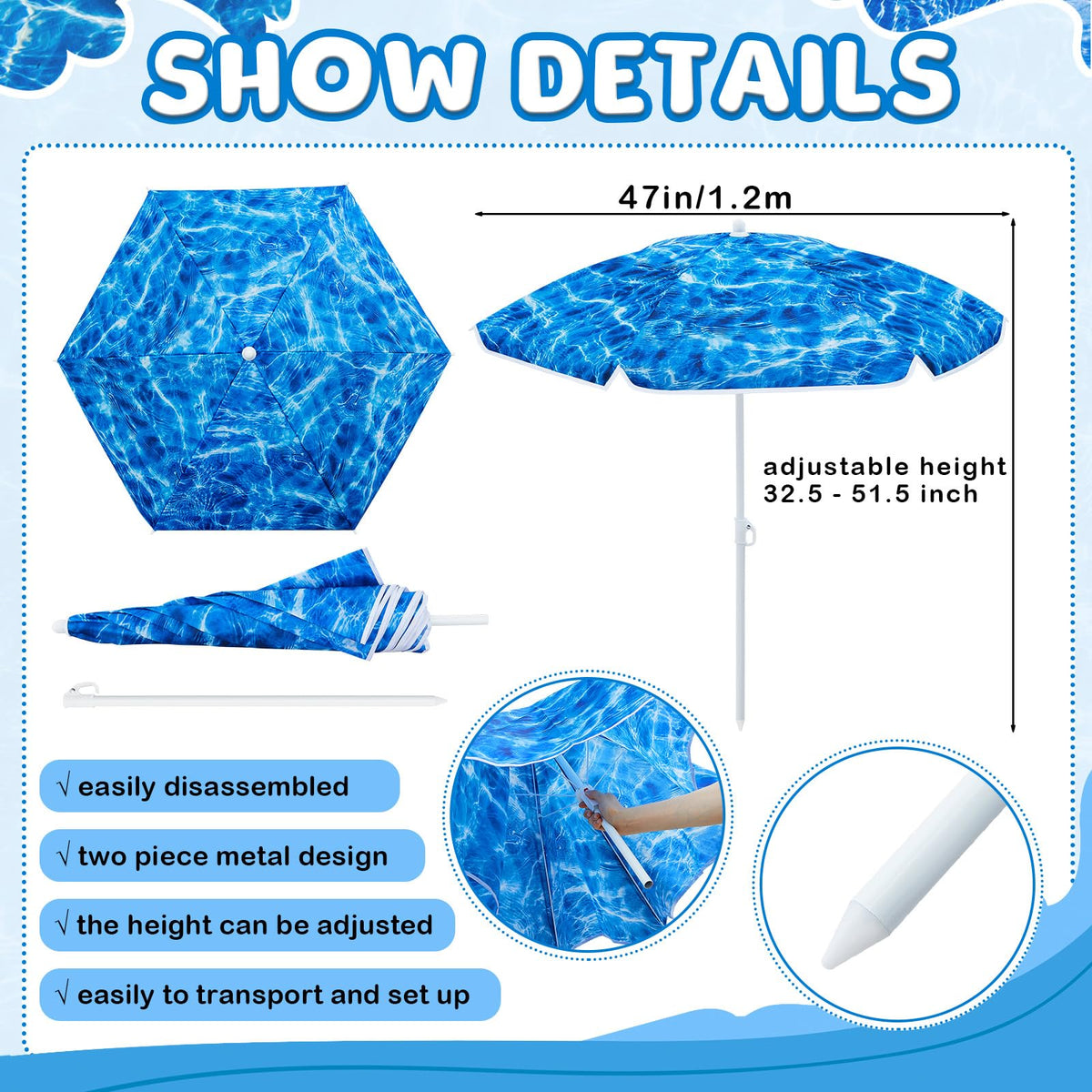 Sweetude water table umbrella, adjustable height for customizable sun protection.
