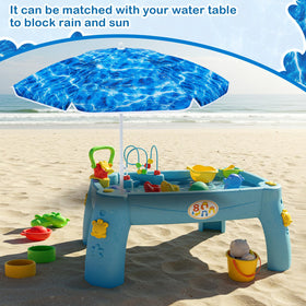 Sweetude umbrella anchors in sand or grass for stable shade.