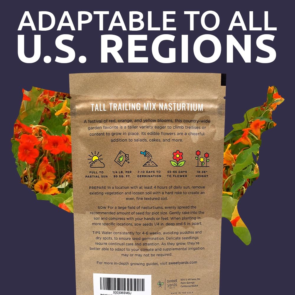 Sweet Yards nasturtium supports pollinators with bright blooms.