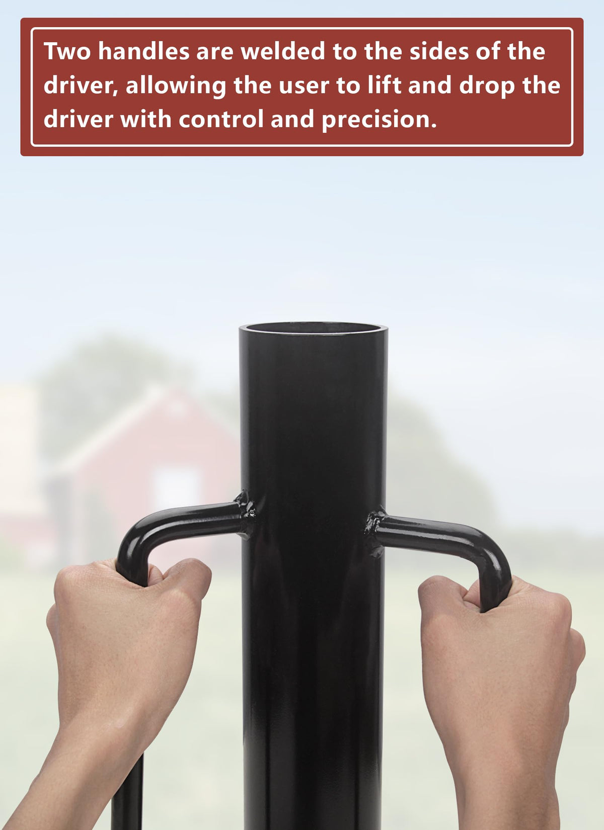 Swellisher fence post driver closed-end cap concentrates impact for even post drive.