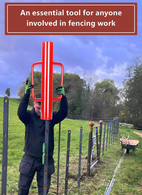 Swellisher fence post driver shows rust-resistant coating for outdoor use.
