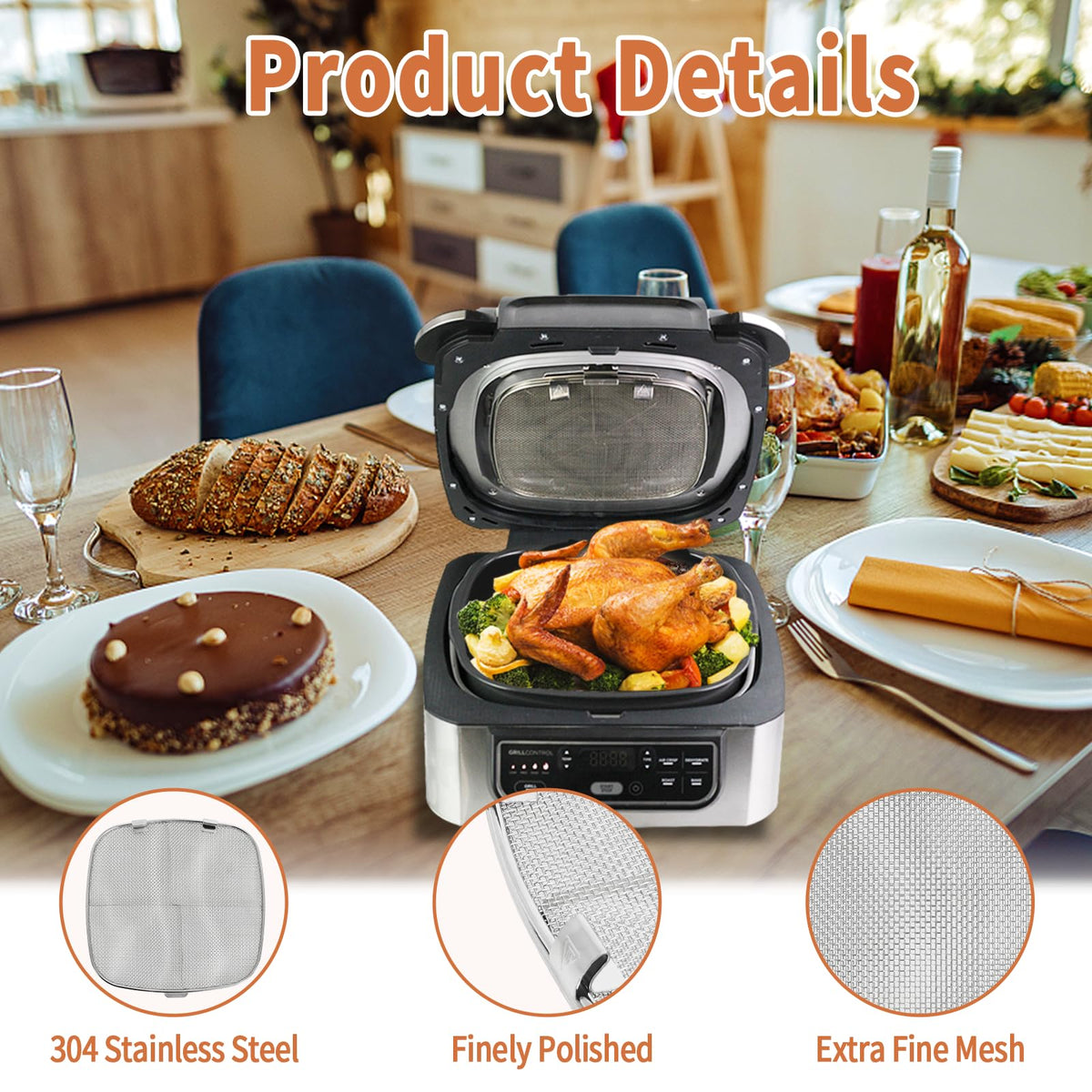 Swess stainless steel splatter screen protects the Ninja heating element