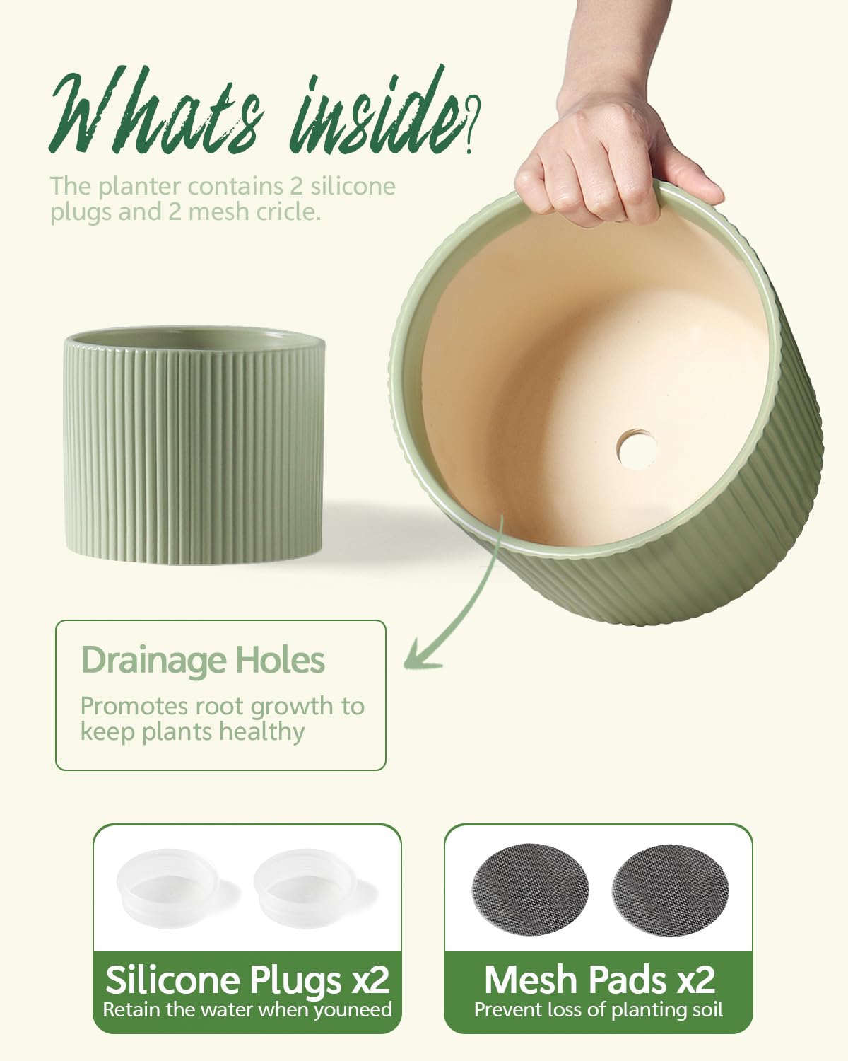Swicken ceramic pot drainage hole supports plant health.