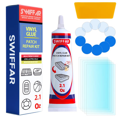 SWIFFAR air mattress patch kit close-up shows strong adhesion for durable inflatable repairs