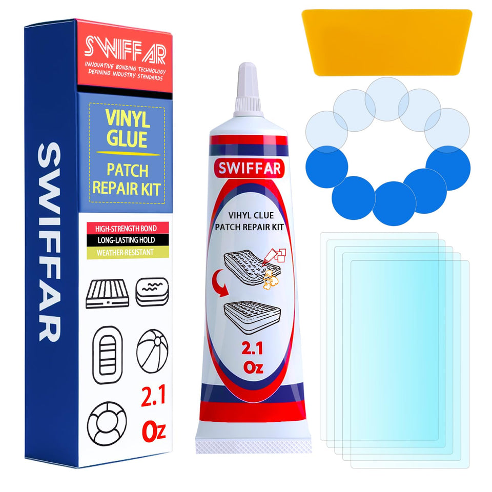 SWIFFAR air mattress patch kit close-up shows strong adhesion for durable inflatable repairs