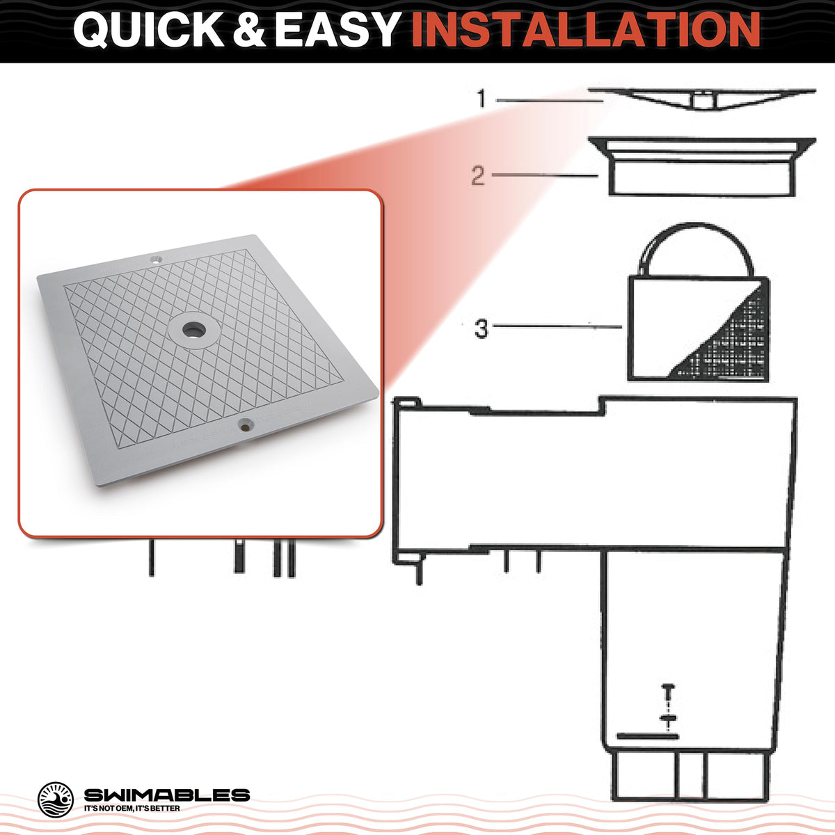 Gray lid shown on a pool deck for reference.