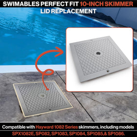 Close-up of replacement installation for Swimables skimmer lid.